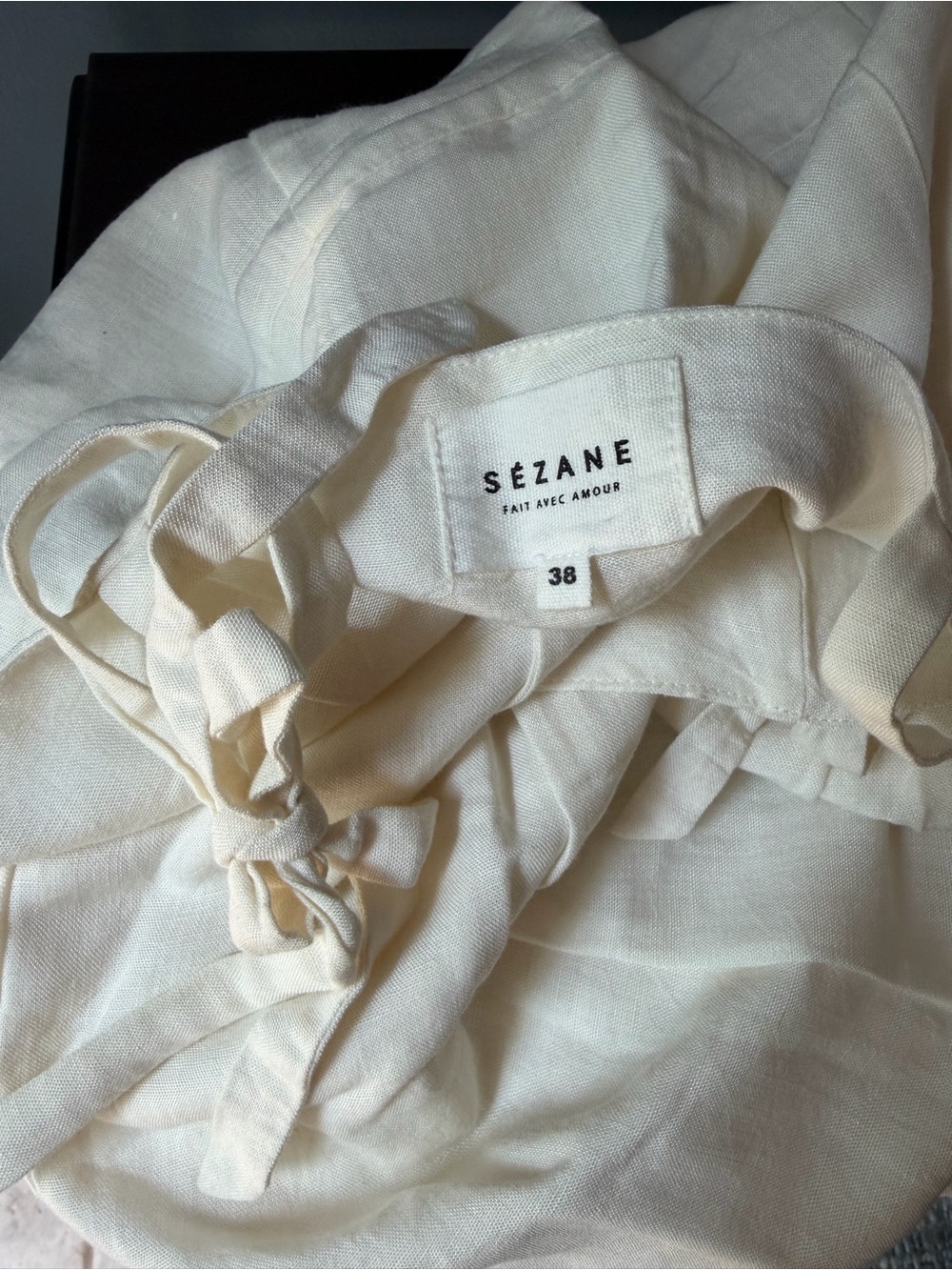 Sezane Cream Button-Front Linen Midi Dress with Tie Straps - Picture 2 of 3